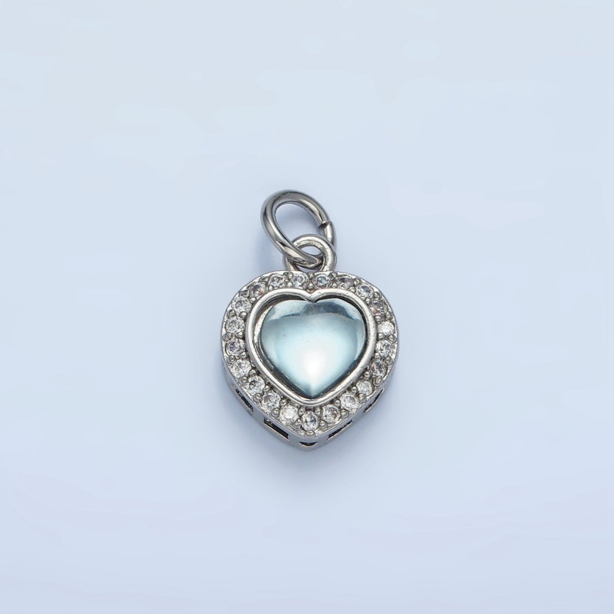 24K Gold Filled Blue CZ Micro Paved CZ Heart Charm in Gold & Silver | M867