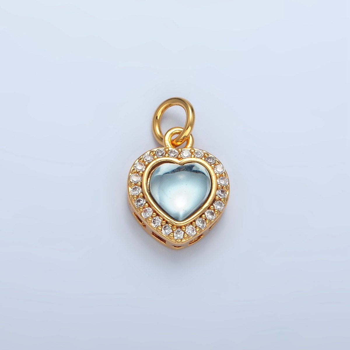 24K Gold Filled Blue CZ Micro Paved CZ Heart Charm in Gold & Silver | M867