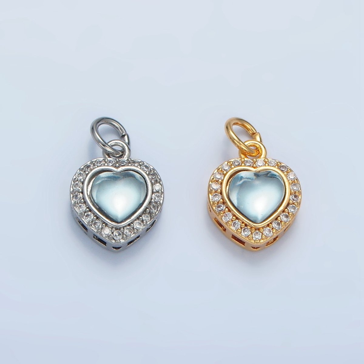24K Gold Filled Blue CZ Micro Paved CZ Heart Charm in Gold & Silver | M867