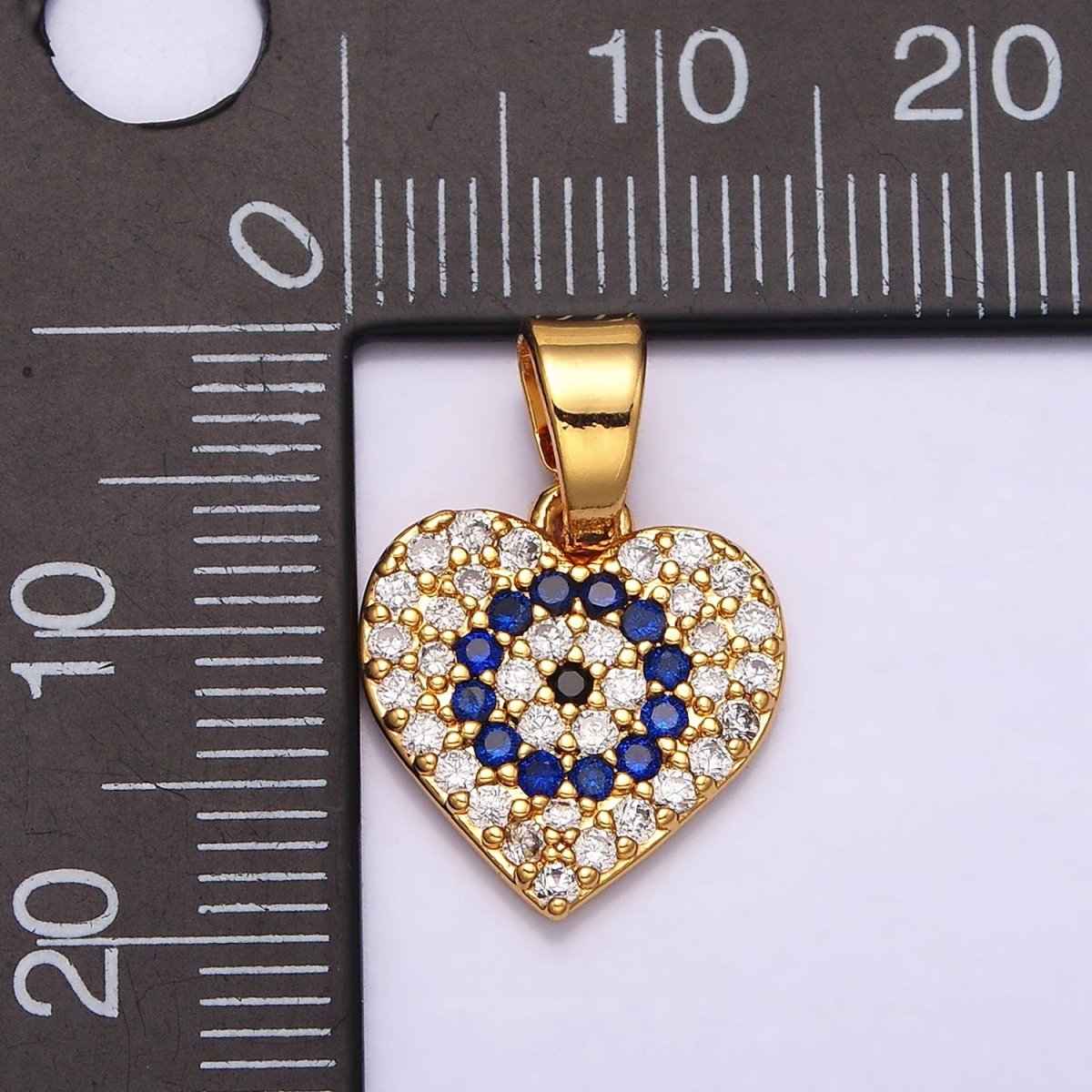 24K Gold Filled Blue Evil Eye Micro Paved CZ Heart Pendant in Gold & Silver | AA453 AA454