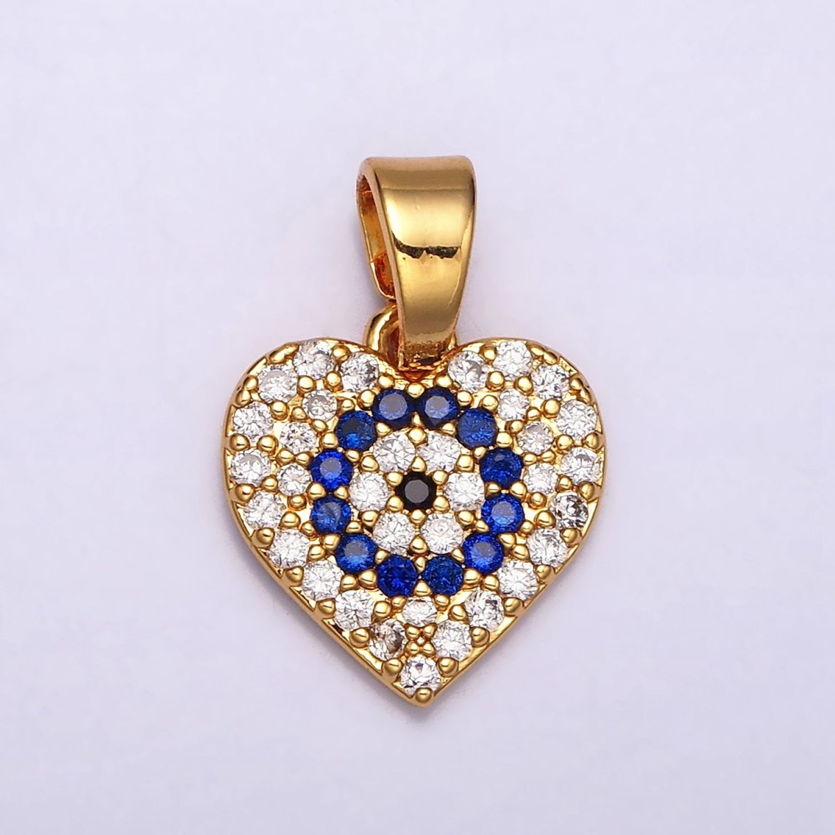 24K Gold Filled Blue Evil Eye Micro Paved CZ Heart Pendant in Gold & Silver | AA453 AA454