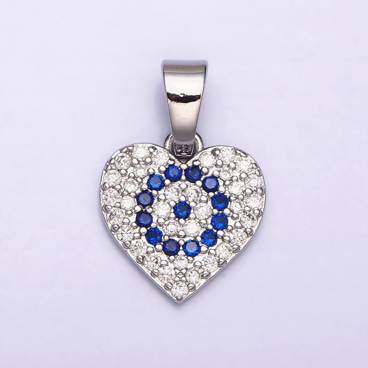 24K Gold Filled Blue Evil Eye Micro Paved CZ Heart Pendant in Gold & Silver | AA453 AA454