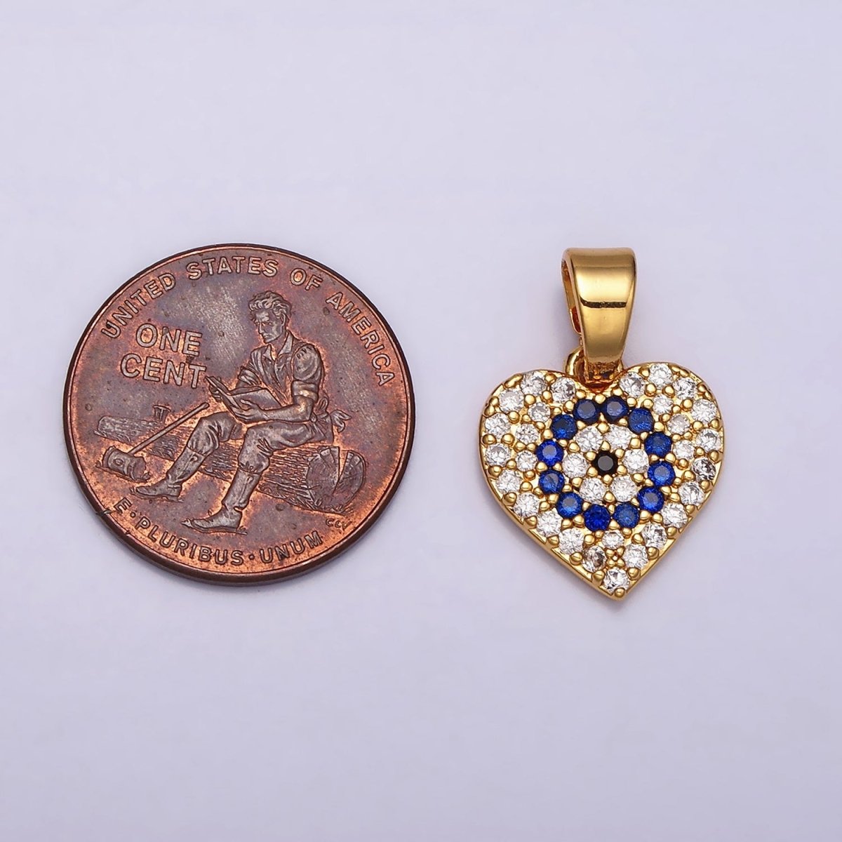 24K Gold Filled Blue Evil Eye Micro Paved CZ Heart Pendant in Gold & Silver | AA453 AA454