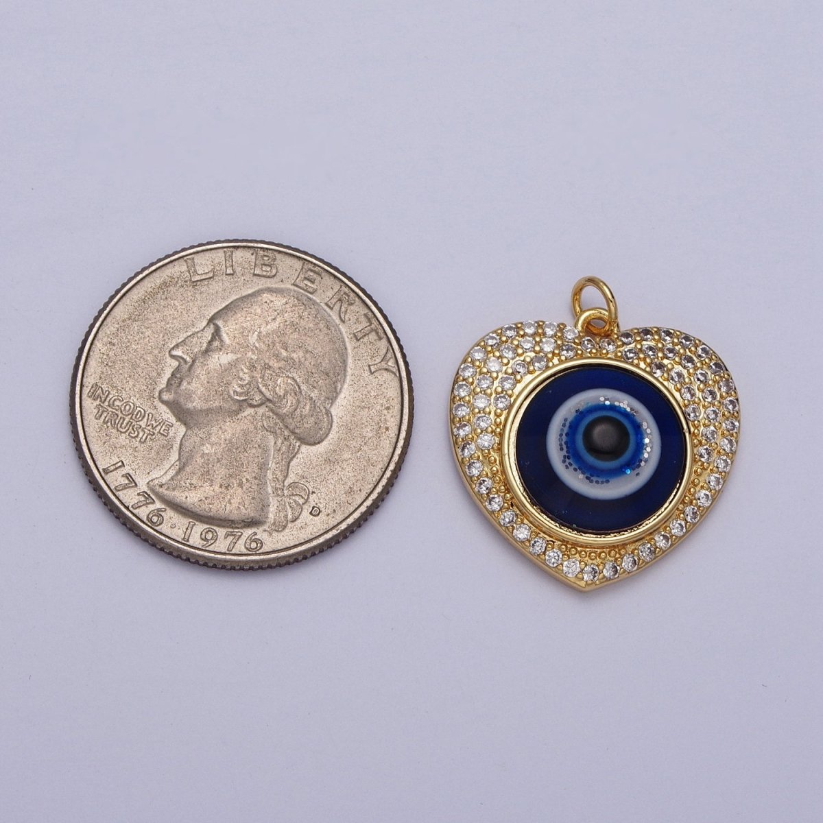 24K Gold Filled Blue Evil Eye Micro Paved Heart Charm | C-896 - DLUXCA