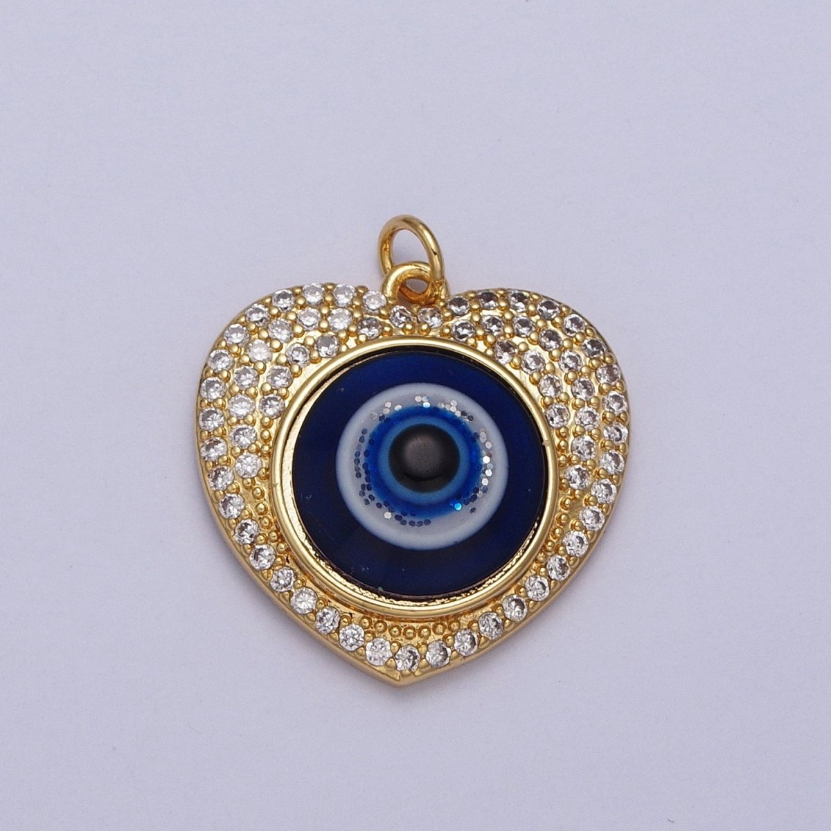 24K Gold Filled Blue Evil Eye Micro Paved Heart Charm | C-896 - DLUXCA