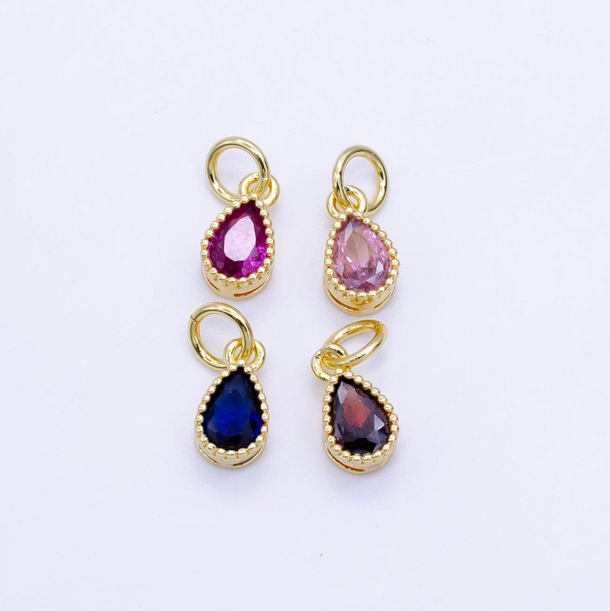 24K Gold Filled Blue, Fuchsia, Red, Pink CZ Teardrop Bezel Mini Charm | D613 - D614