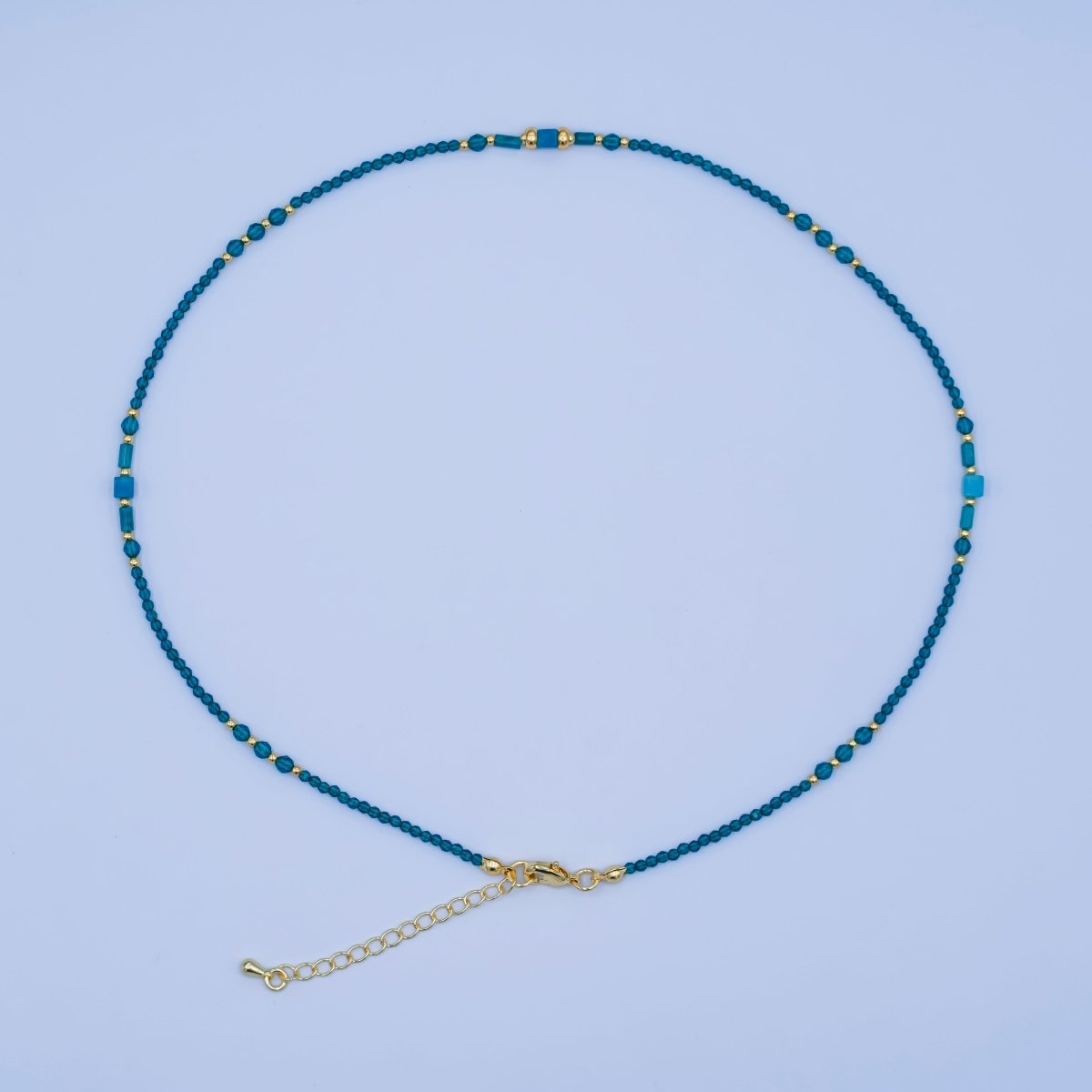 24K Gold Filled Blue Gemstone Bead 17 Inch Necklace | WA - 2960 - DLUXCA