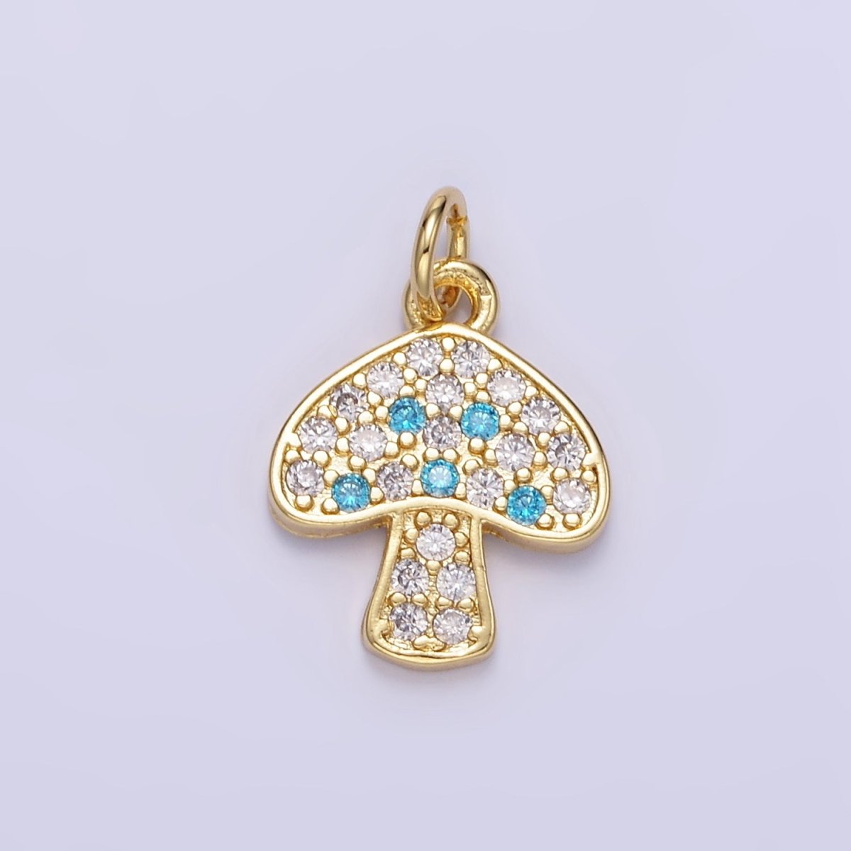 24K Gold Filled Blue Micro Paved CZ Mushroom Charm | E357 - DLUXCA