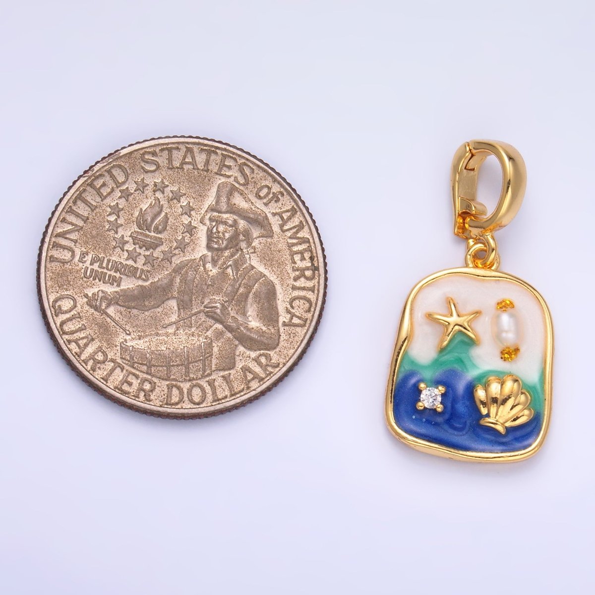 24K Gold Filled Blue Ocean Clam Under The Sea Charm with Snap Bail Pendant | AA - 1466 - DLUXCA