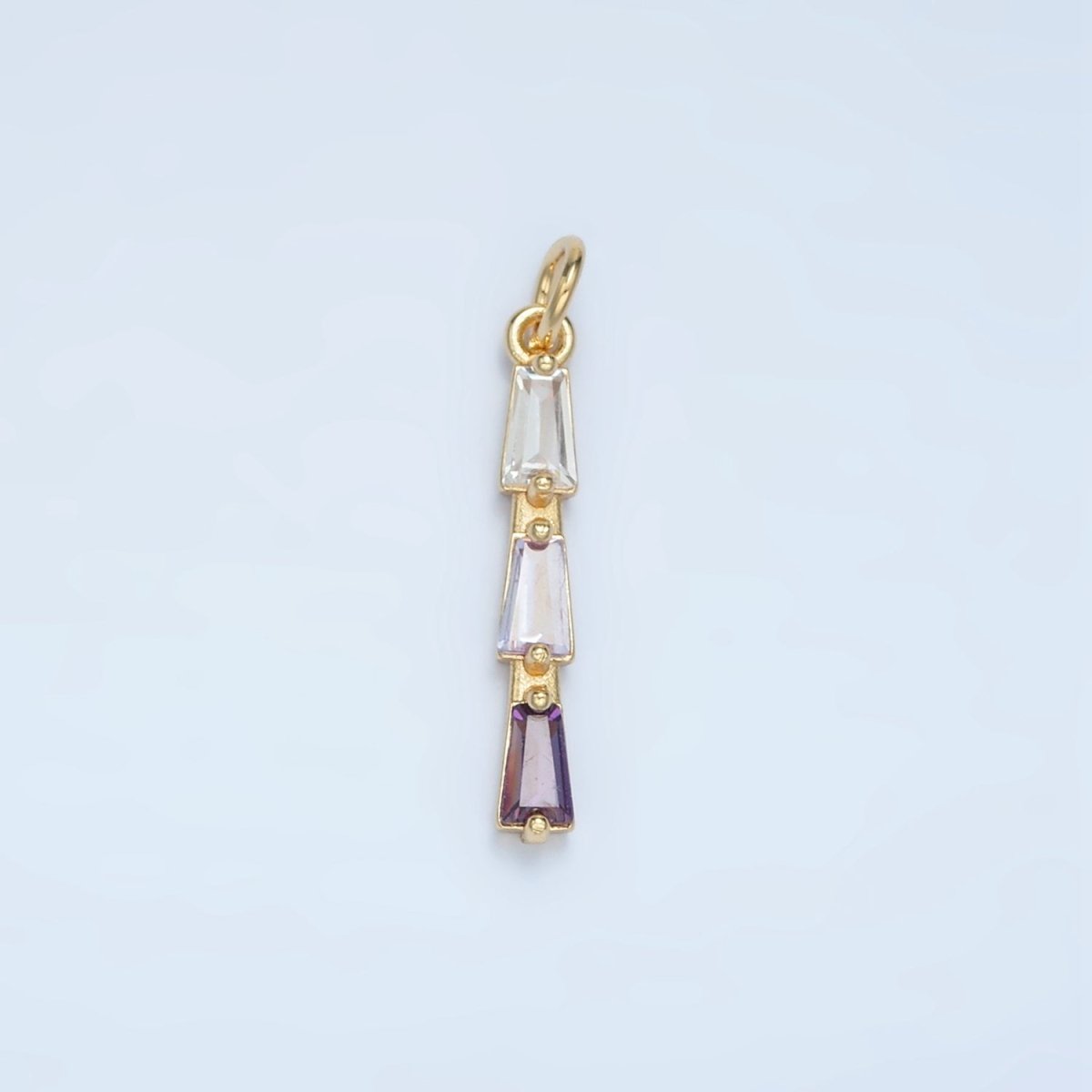 24K Gold Filled Blue, Pink, Purple, Green Gradient Baguette CZ Linear Charm | AG900 AG901
