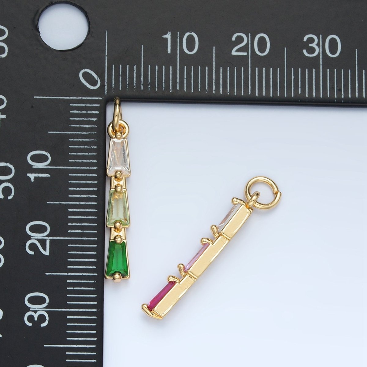 24K Gold Filled Blue, Pink, Purple, Green Gradient Baguette CZ Linear Charm | AG900 AG901