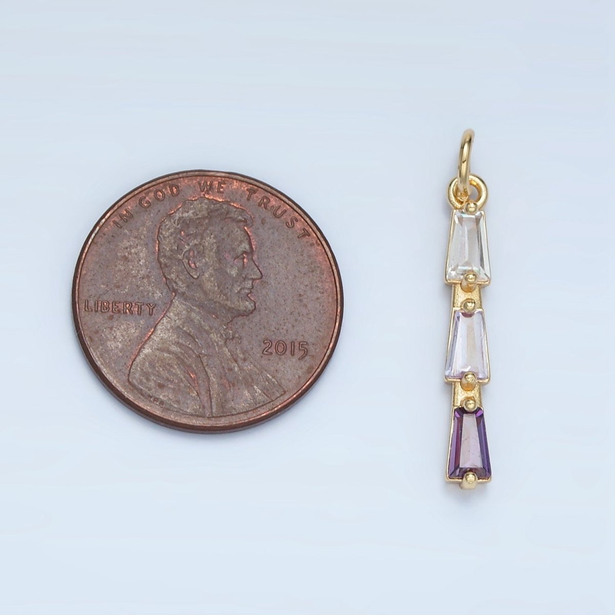 24K Gold Filled Blue, Pink, Purple, Green Gradient Baguette CZ Linear Charm | AG900 AG901