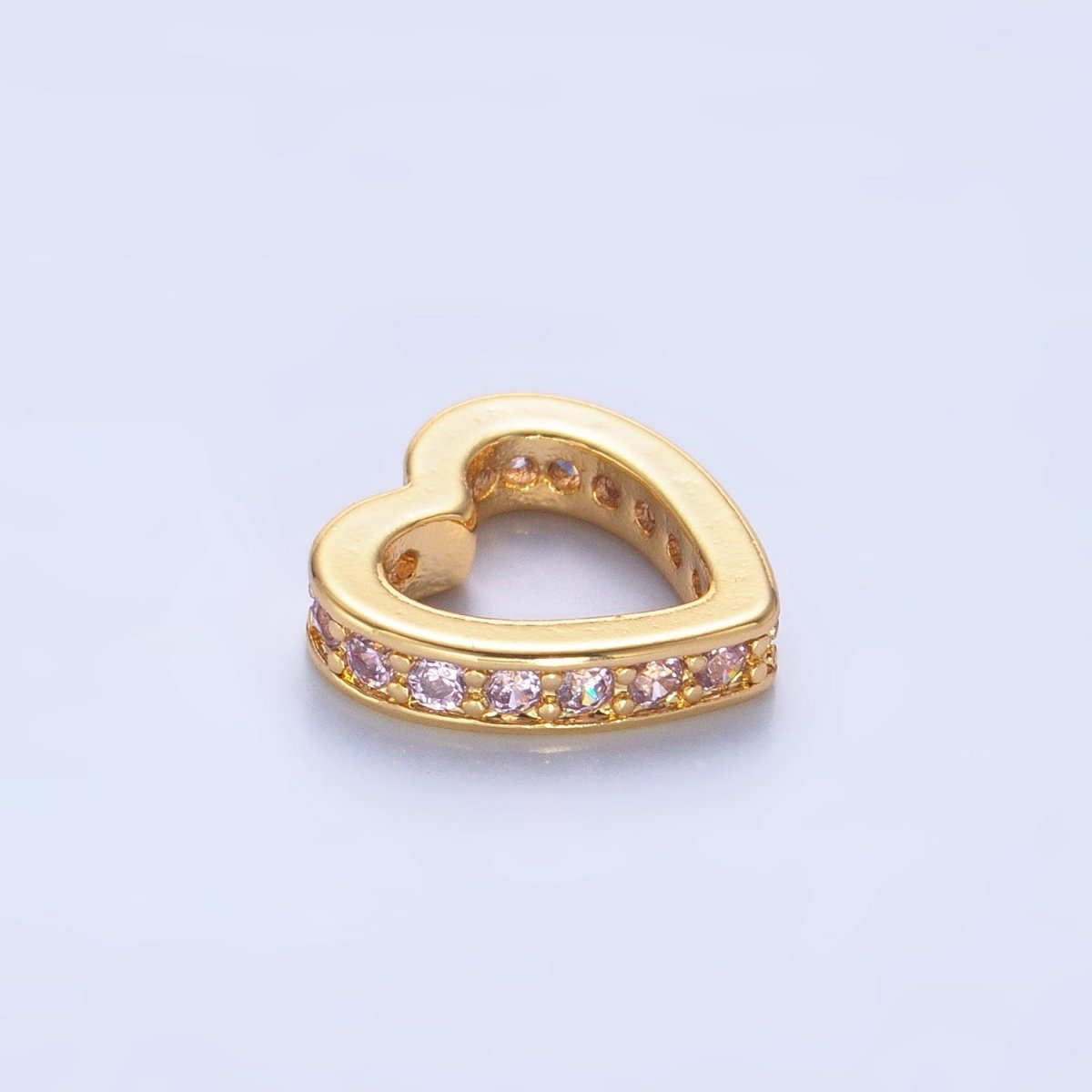 24K Gold Filled Blue, Purple, Clear, Turquoise, Pink Micro Paved CZ Heart Rhondelle Bead | B087 - B089
