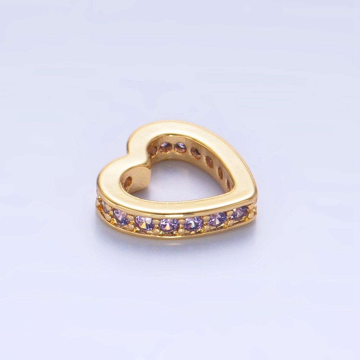24K Gold Filled Blue, Purple, Clear, Turquoise, Pink Micro Paved CZ Heart Rhondelle Bead | B087 - B089