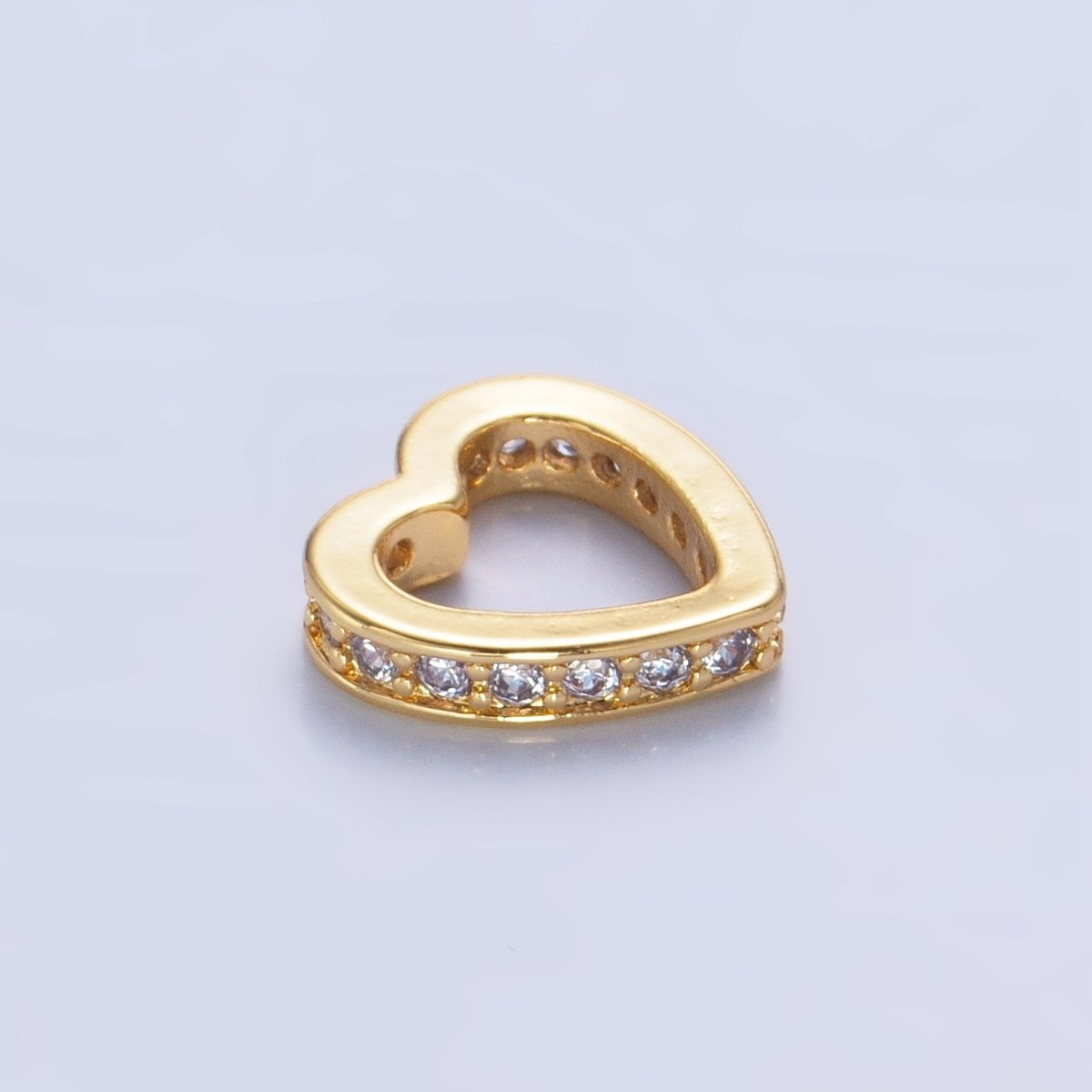 24K Gold Filled Blue, Purple, Clear, Turquoise, Pink Micro Paved CZ Heart Rhondelle Bead | B087 - B089