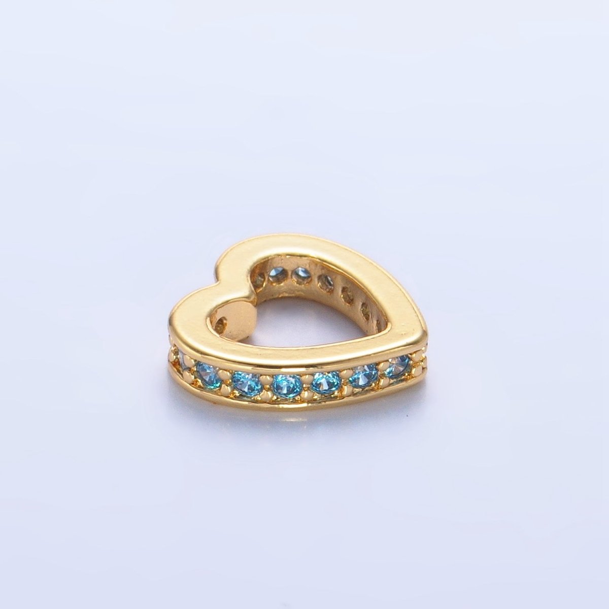24K Gold Filled Blue, Purple, Clear, Turquoise, Pink Micro Paved CZ Heart Rhondelle Bead | B087 - B089