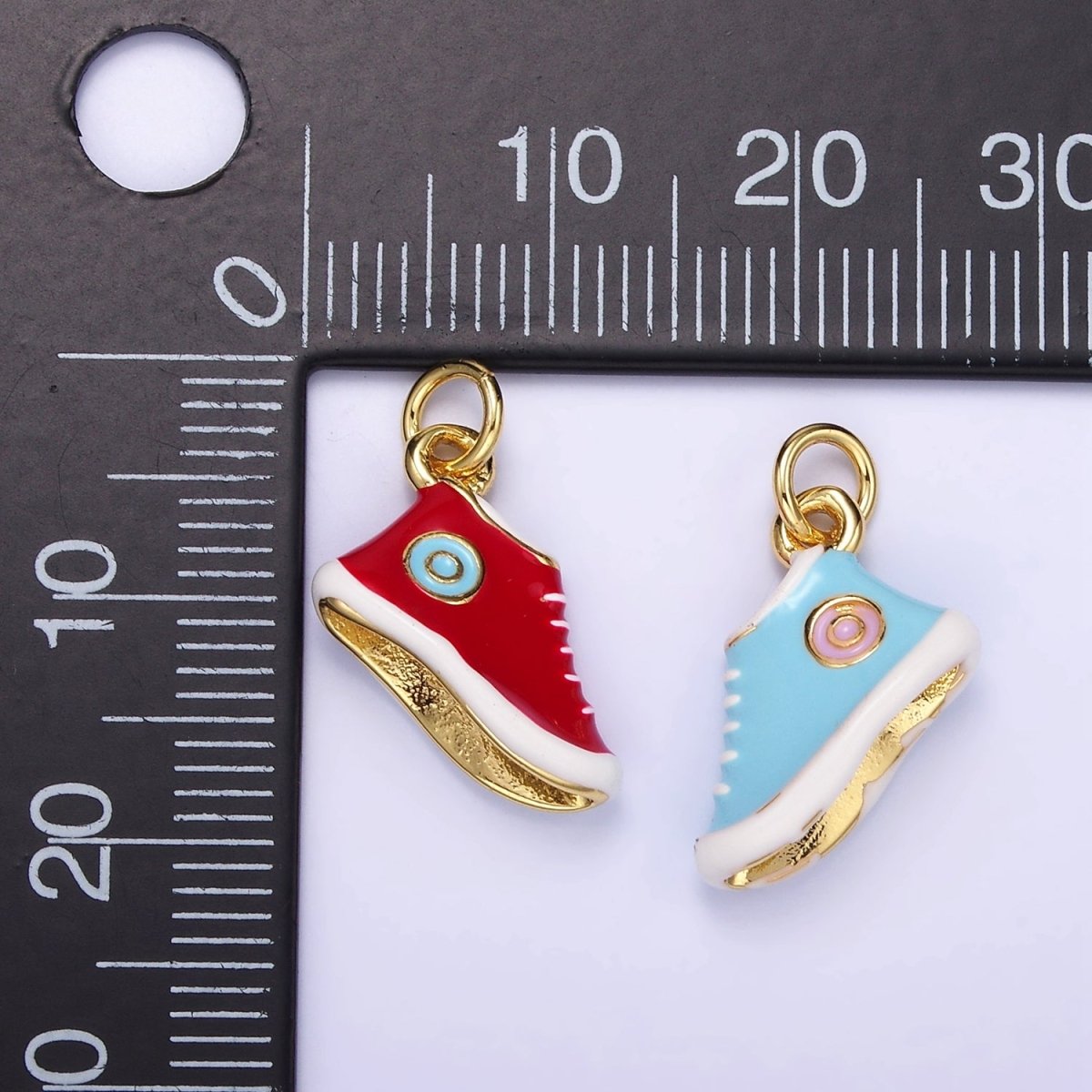 24K Gold Filled Blue, Red Enamel Sneakers Shoe Mini Charm | C649