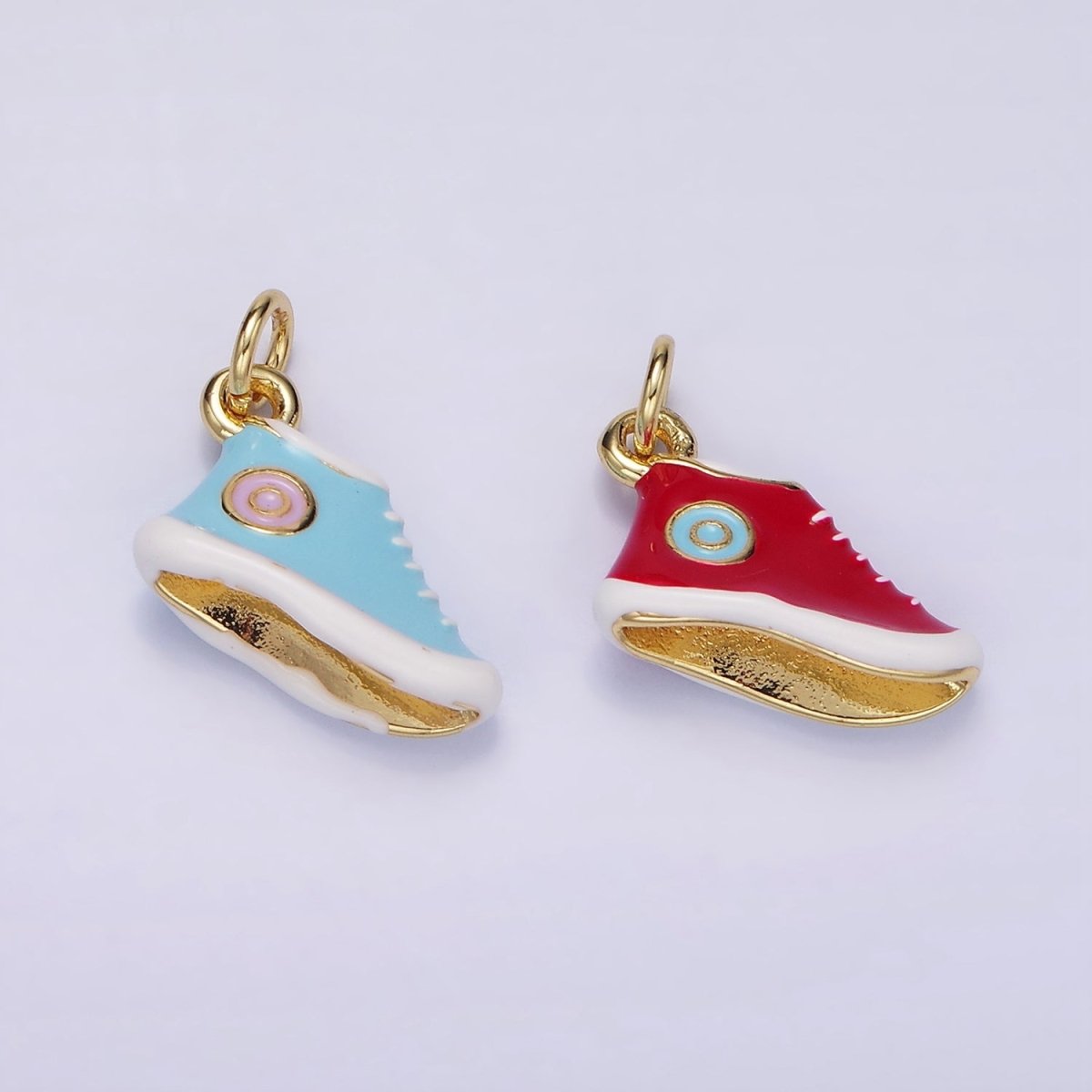 24K Gold Filled Blue, Red Enamel Sneakers Shoe Mini Charm | C649