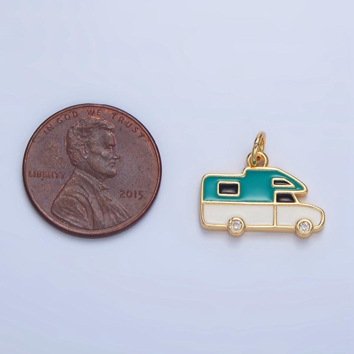 24K Gold Filled Blue, Red Enamel Trailer Van Vehicle Travel Charm | X620