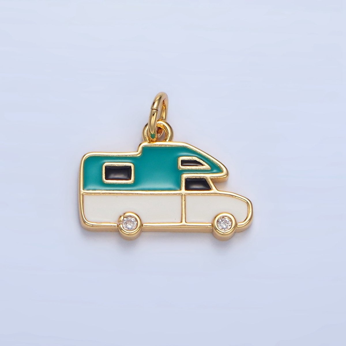 24K Gold Filled Blue, Red Enamel Trailer Van Vehicle Travel Charm | X620