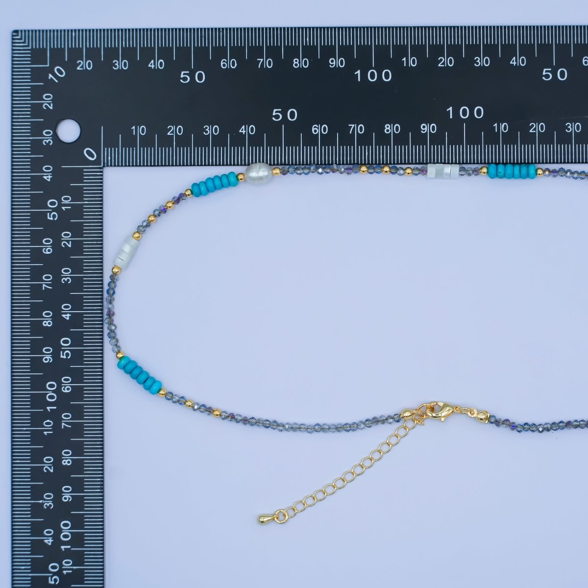 24K Gold Filled Blue Turquoise Shell Pearl Gemstone Bead 17 Inch Necklace | WA - 2963 - DLUXCA