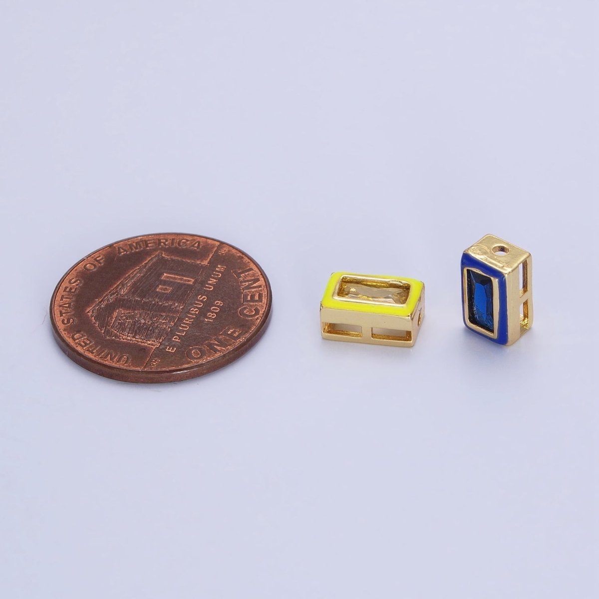24K Gold Filled Blue, Yellow, Clear White, Pink, Purple Baguette Stone Rectangle Enamel Bead | B-174 B-175