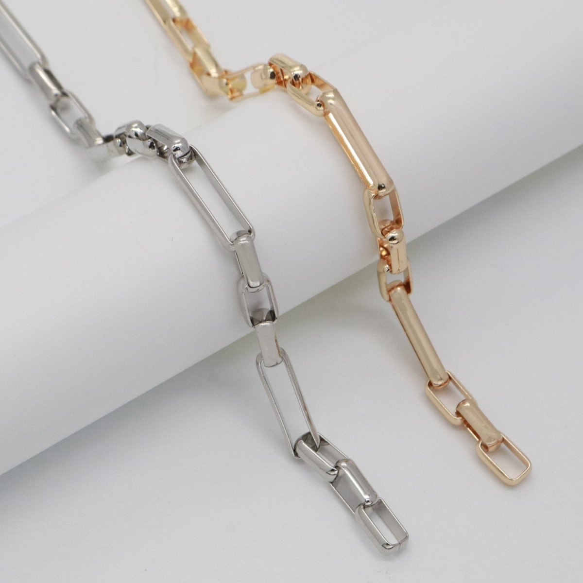24K Gold Filled Bold Gold Shiny Square Paperclip Chain by Yard, Link Cable Rolo Elongate Chain, Wholesale bulk Roll Chain Jewelry Making| ROLL-559 ROLL-560 Clearance Pricing