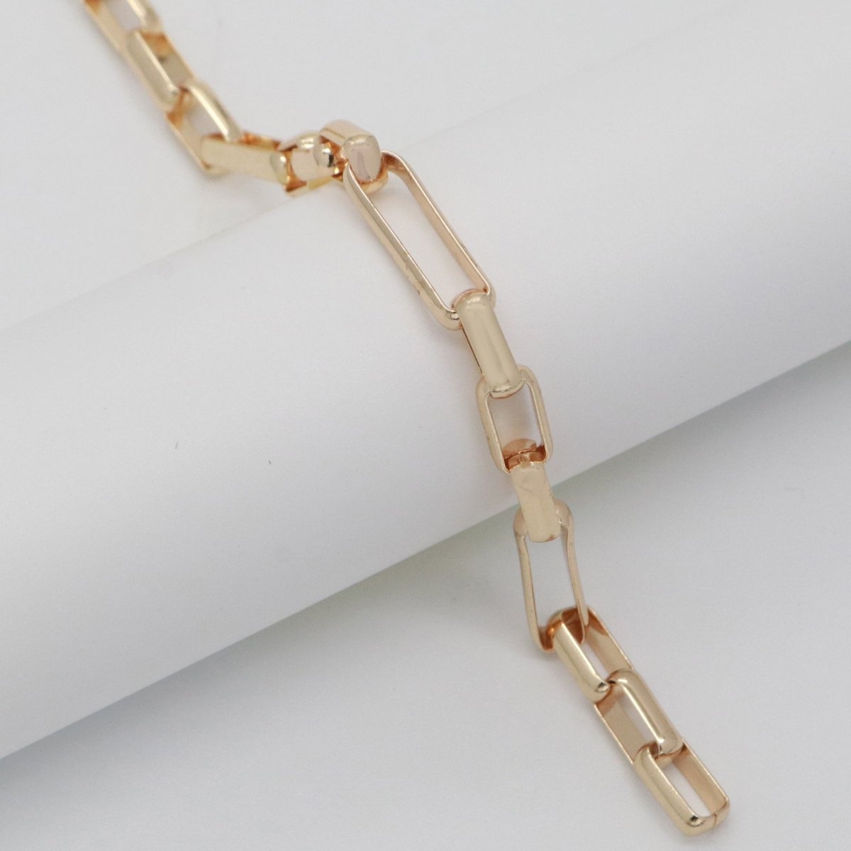 24K Gold Filled Bold Gold Shiny Square Paperclip Chain by Yard, Link Cable Rolo Elongate Chain, Wholesale bulk Roll Chain Jewelry Making| ROLL-559 ROLL-560 Clearance Pricing