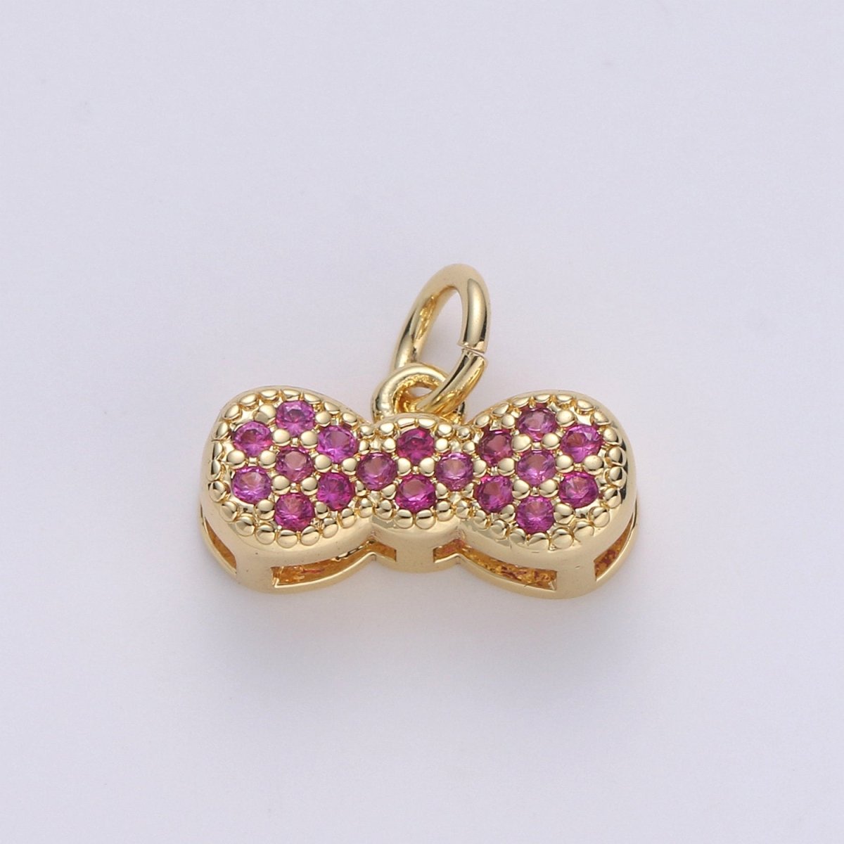 24k Gold Filled Bow Charms, Cz Bracelet Charm, Fuschia Micro Pave Bow, Mini Bow Pendant,Cubic Zirconia Charm, gf Charm D-538 - DLUXCA