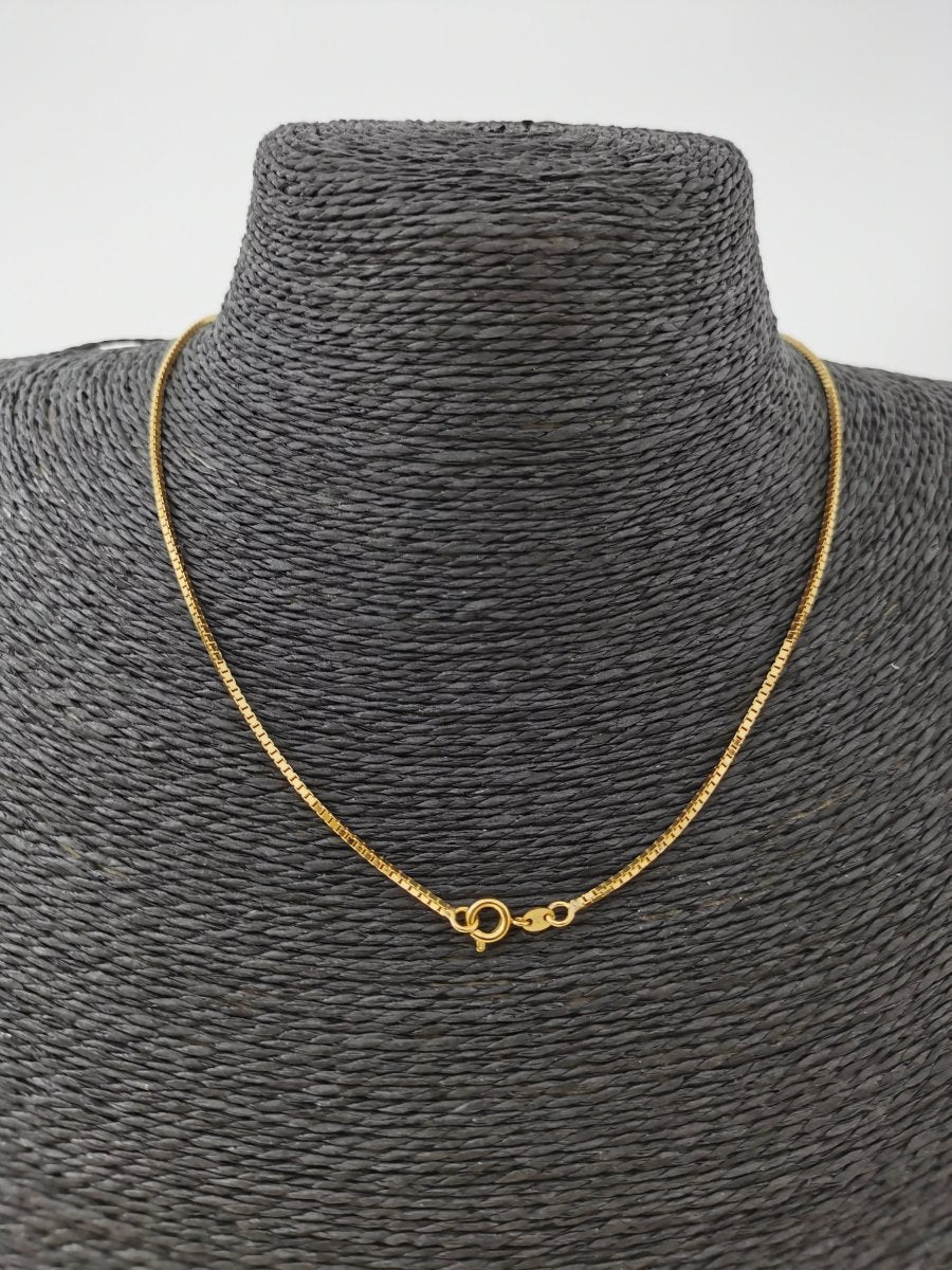 24K Gold Filled Box Chain Necklace, 17.5 inch Box Finished Necklace For Jewelry Making, Dainty 1.1mm Box Necklace w/ Spring Ring | CN-294 - DLUXCA