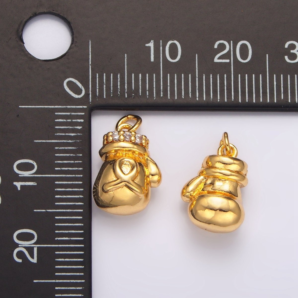 24K Gold Filled Boxing Glove Micro Paved CZ Multidimensional Charm | W100