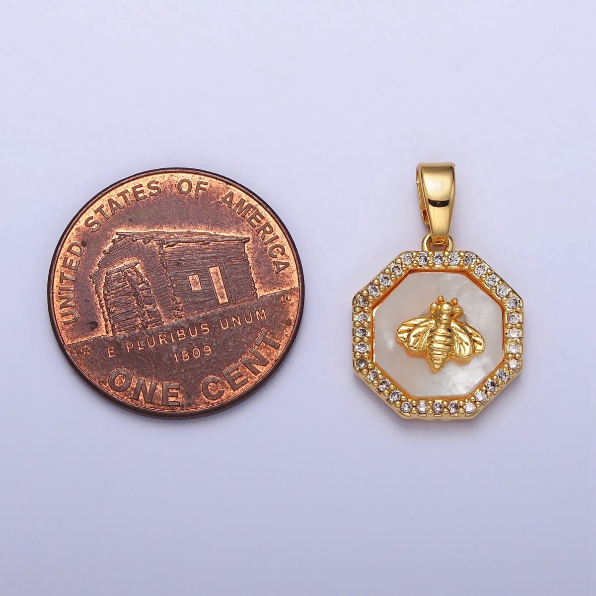 24K Gold Filled Bumble Queen Bee Micro Paved CZ Hexagonal Pendant | AA - 106 - DLUXCA