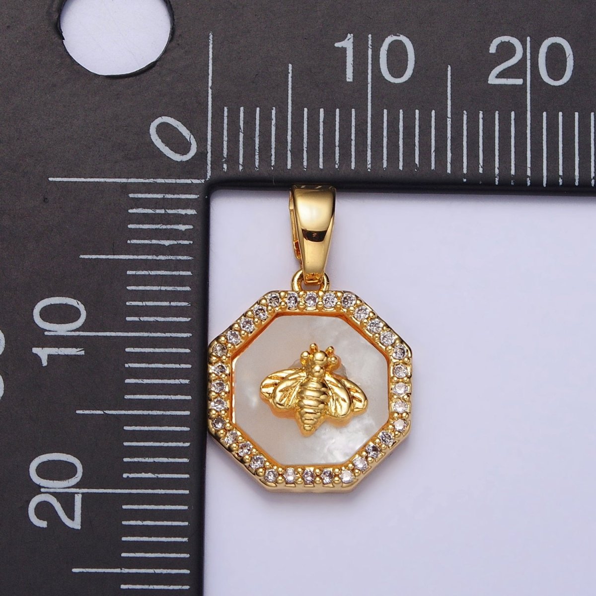 24K Gold Filled Bumble Queen Bee Micro Paved CZ Hexagonal Pendant | AA - 106 - DLUXCA