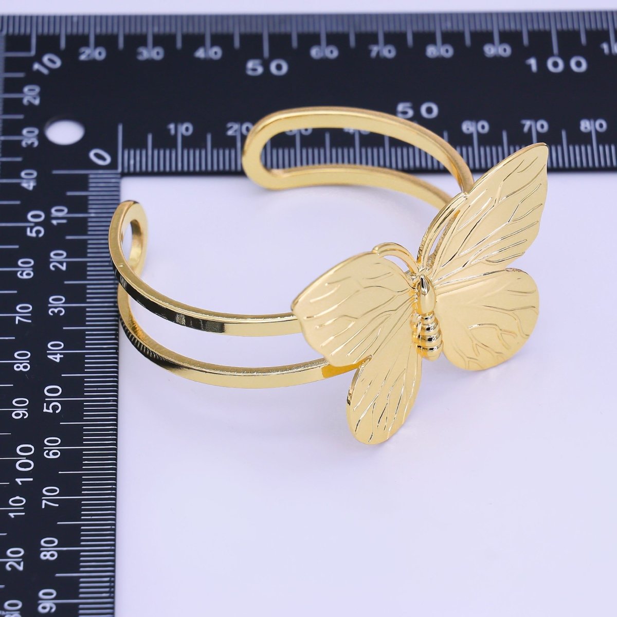 24K Gold Filled Butterfly Double Band Cuff Bracelet | WA - 3237 - DLUXCA