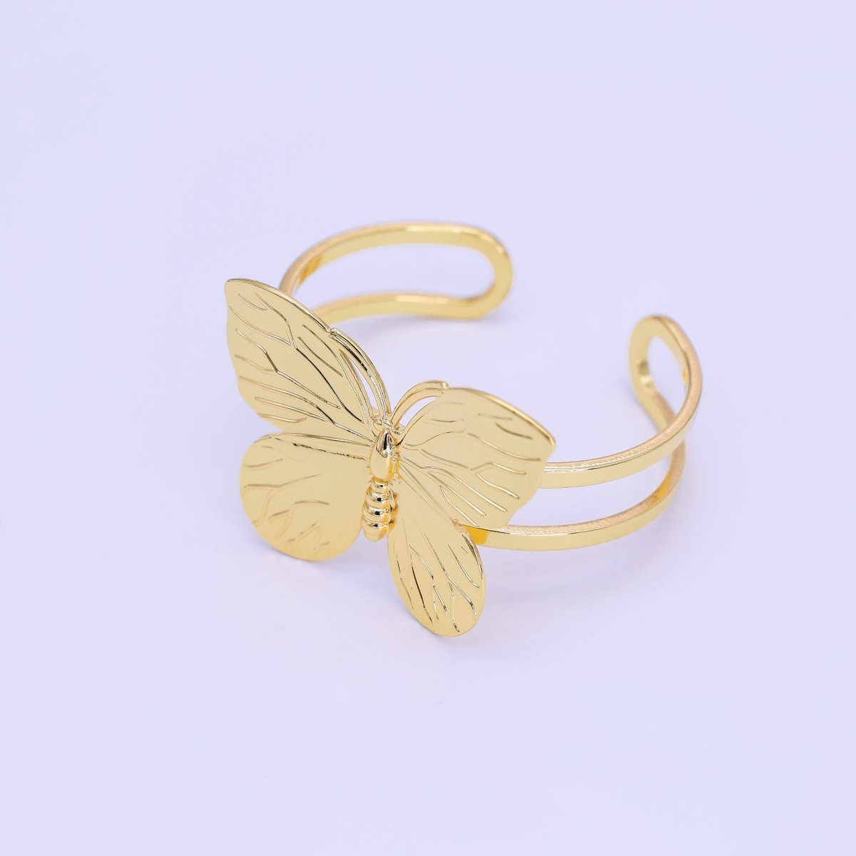 24K Gold Filled Butterfly Double Band Cuff Bracelet | WA - 3237 - DLUXCA