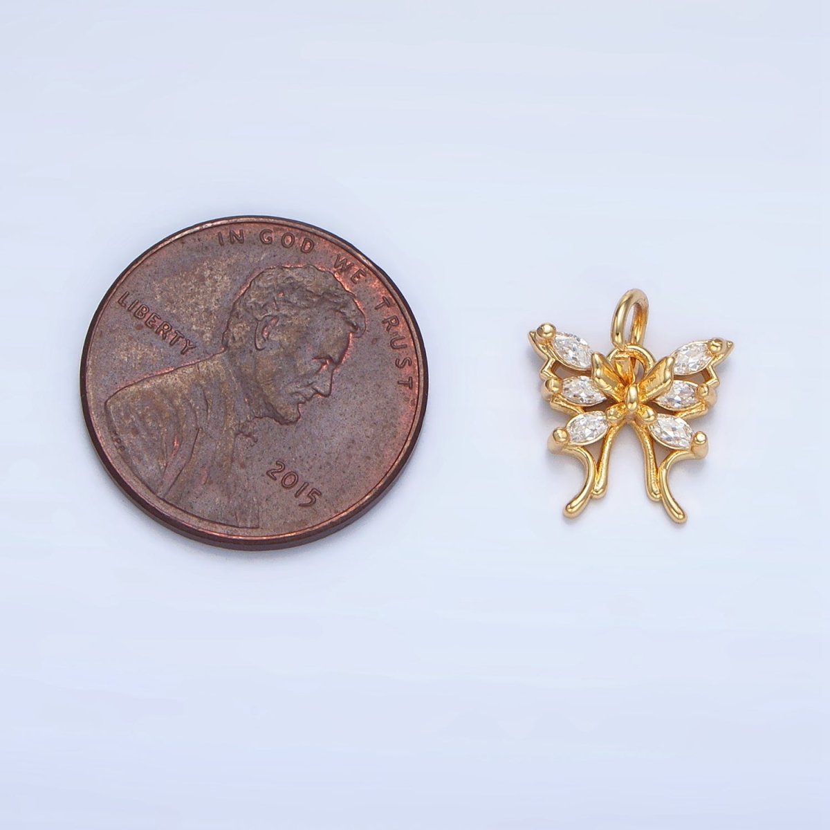 24K Gold Filled Butterfly Insect Wings Marquise CZ Charm | X711 - DLUXCA