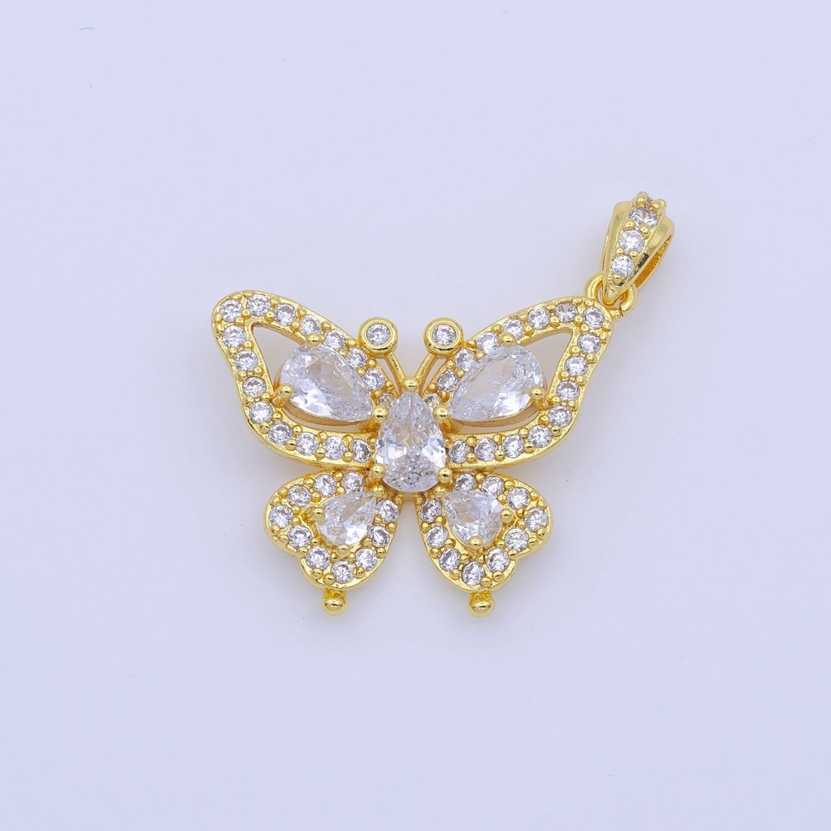 24K Gold Filled Butterfly Mariposa Wings Micro Paced Teardrop CZ Pendant | AA756 - DLUXCA