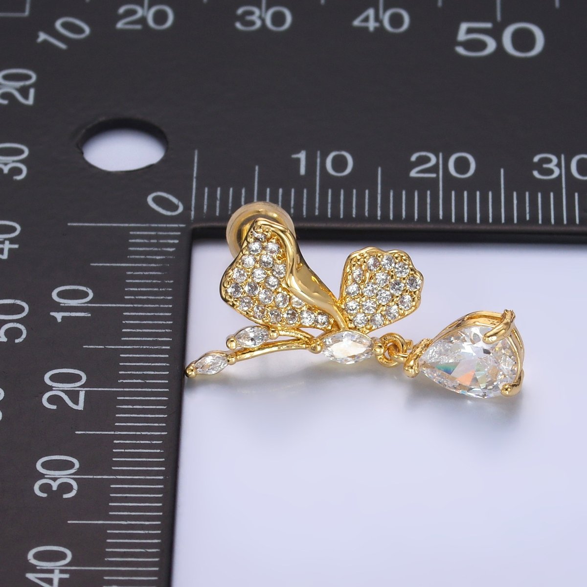 24K Gold Filled Butterfly Micro Paved CZ Teardrop Drop Stud Earrings Set | AB711 - DLUXCA