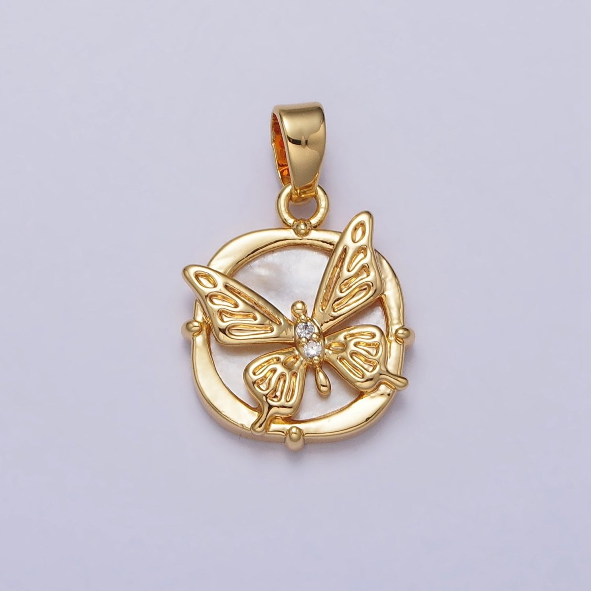 24K Gold Filled Butterfly Shell Pearl Square Pendant | AA113 - DLUXCA