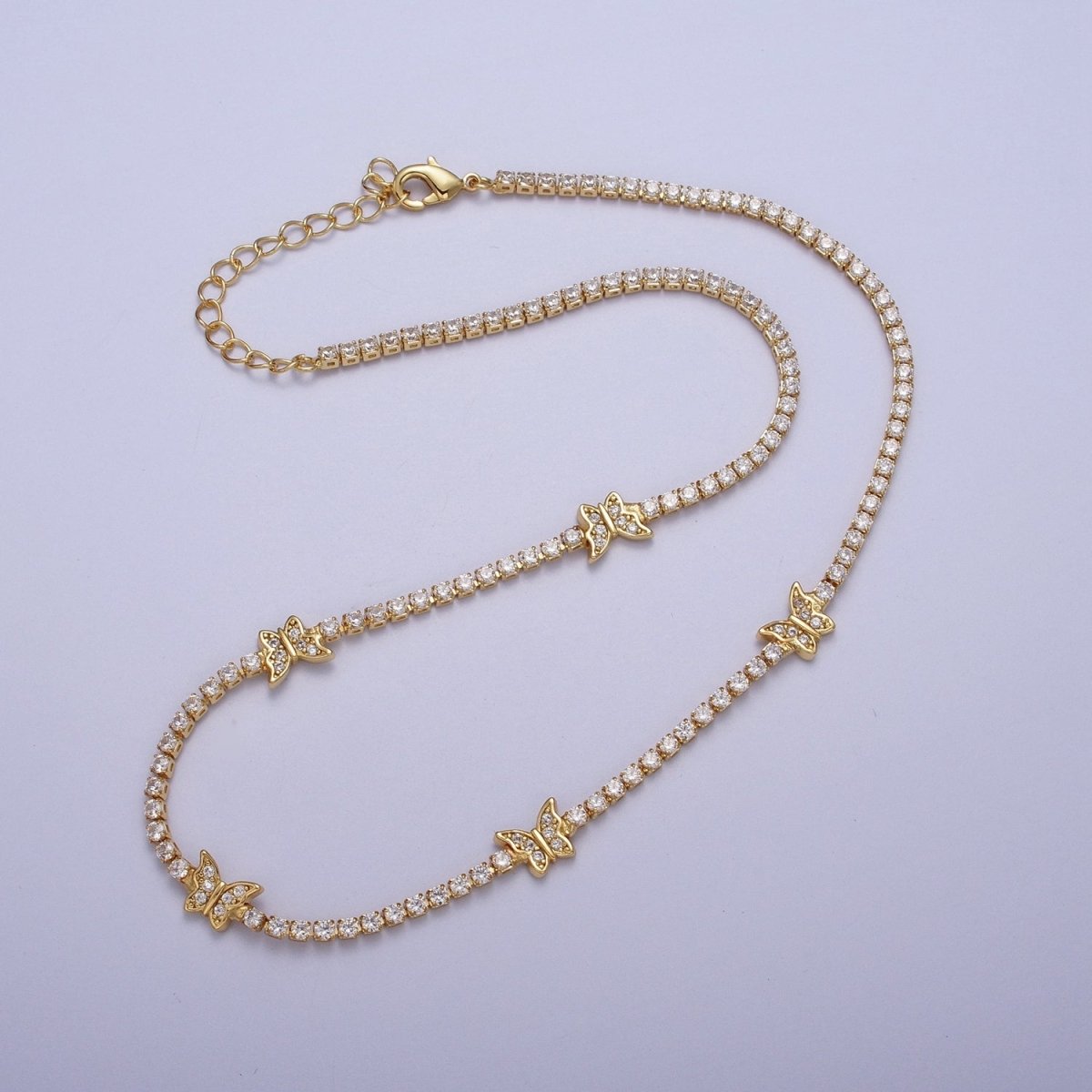 OS 24k Gold Filled Butterfly Tennis Chain 13 Inch Choker Necklace in Gold & Silver | WA-1305 WA-1306 Clearance Pricing