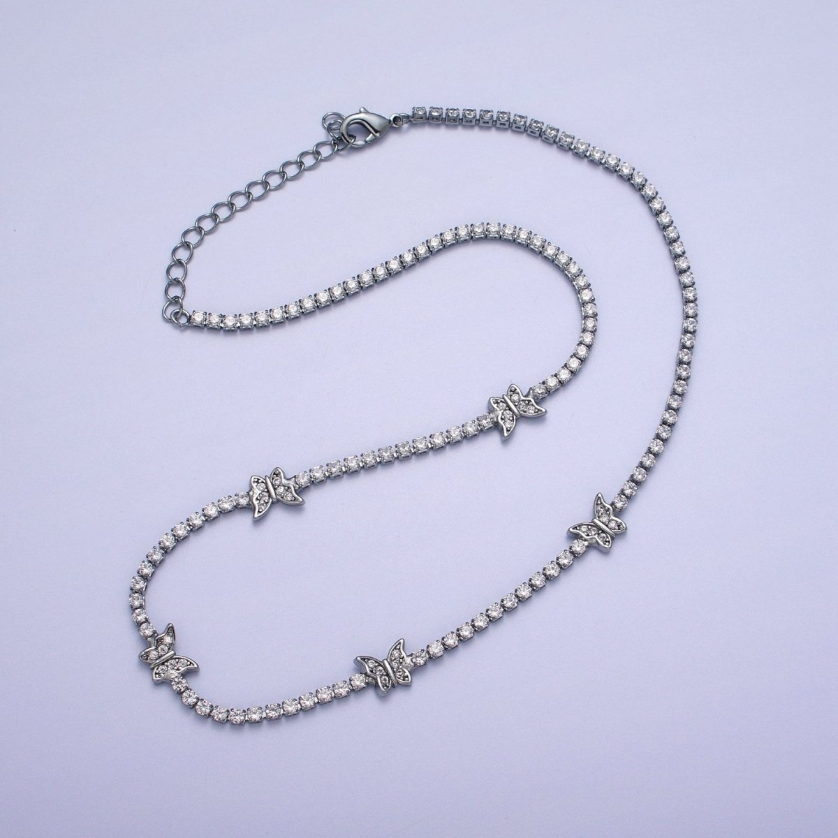 OS 24k Gold Filled Butterfly Tennis Chain 13 Inch Choker Necklace in Gold & Silver | WA-1305 WA-1306 Clearance Pricing