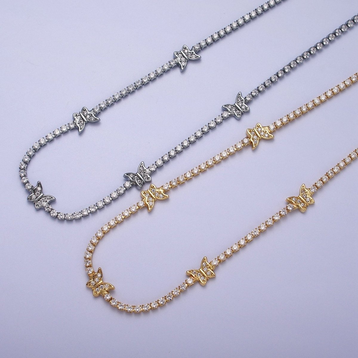 OS 24k Gold Filled Butterfly Tennis Chain 13 Inch Choker Necklace in Gold & Silver | WA-1305 WA-1306 Clearance Pricing