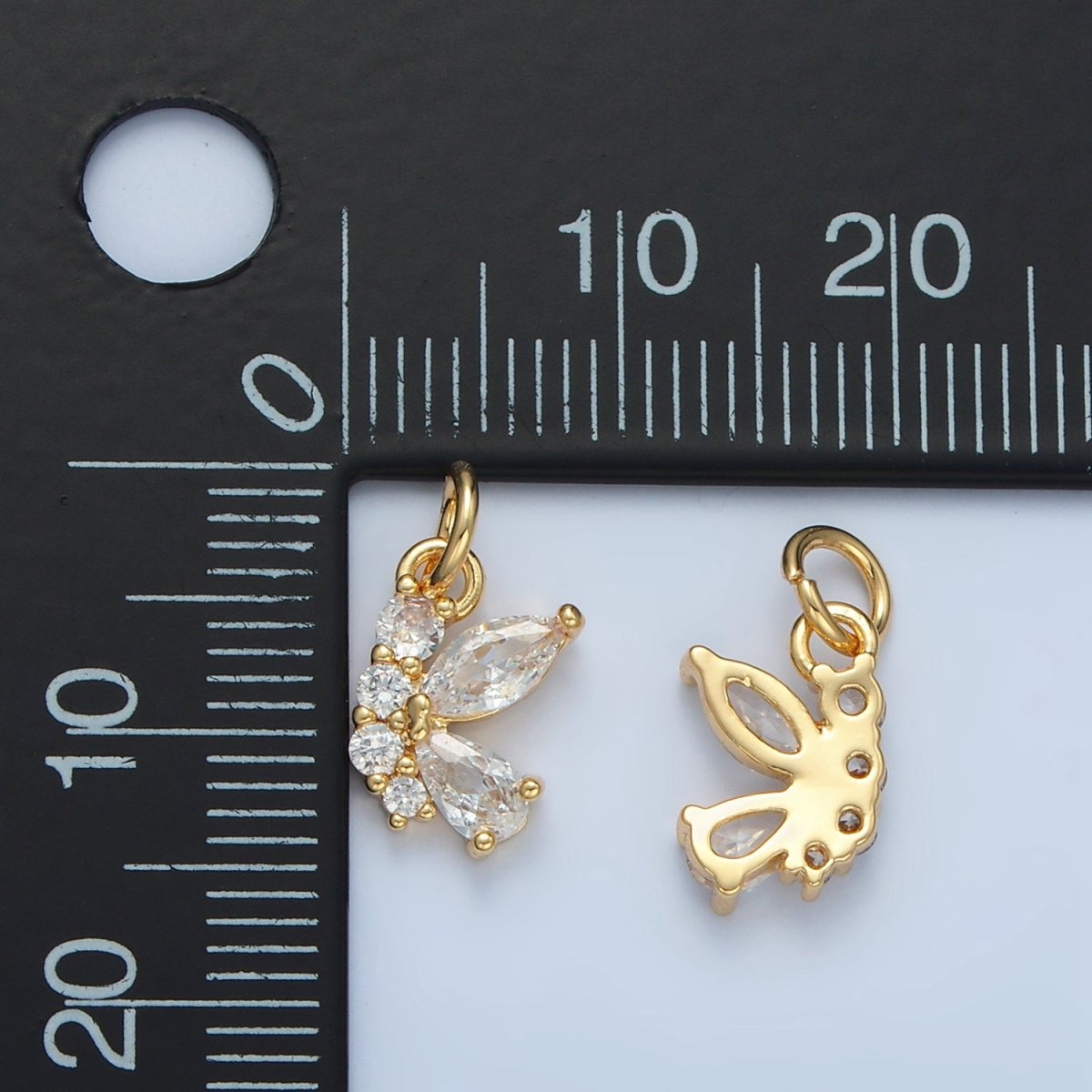24K Gold Filled Butterfly Wings Micro Paved CZ Charm | X551 - DLUXCA
