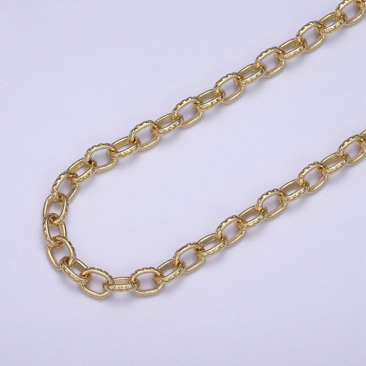 24K Gold Filled Cable Chain, 6mm Width Textured Beaded Dot Cable Chain in Gold & Silver, Wholesale Unfinished Chain For Jewelry Craft Making | ROLL-686, ROLL-687 Clearance Pricing