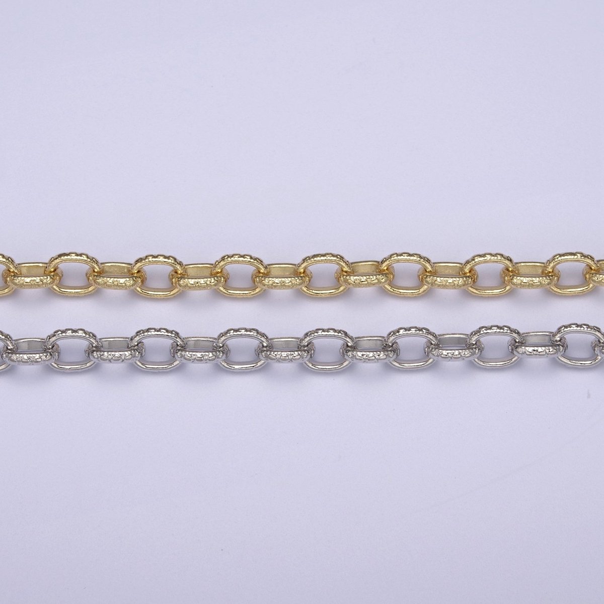 24K Gold Filled Cable Chain, 6mm Width Textured Beaded Dot Cable Chain in Gold & Silver, Wholesale Unfinished Chain For Jewelry Craft Making | ROLL-686, ROLL-687 Clearance Pricing