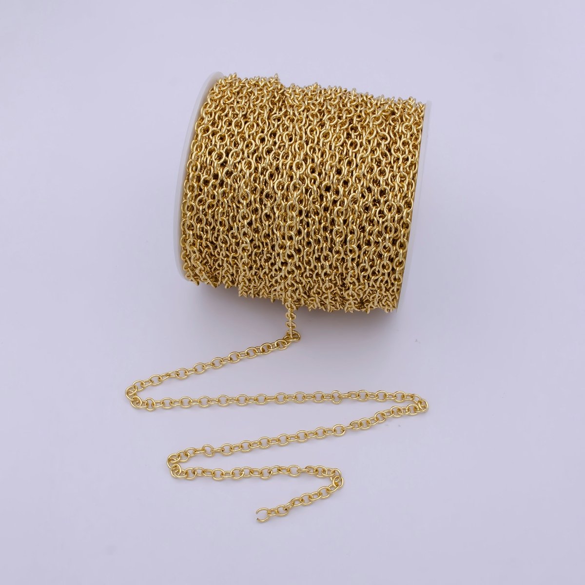 24K Gold Filled Cable Unfinished Chain, 4.3mm Width Cable Chain For Jewelry Making in Gold & Silver Color | ROLL-694, ROLL-695 Clearance Pricing