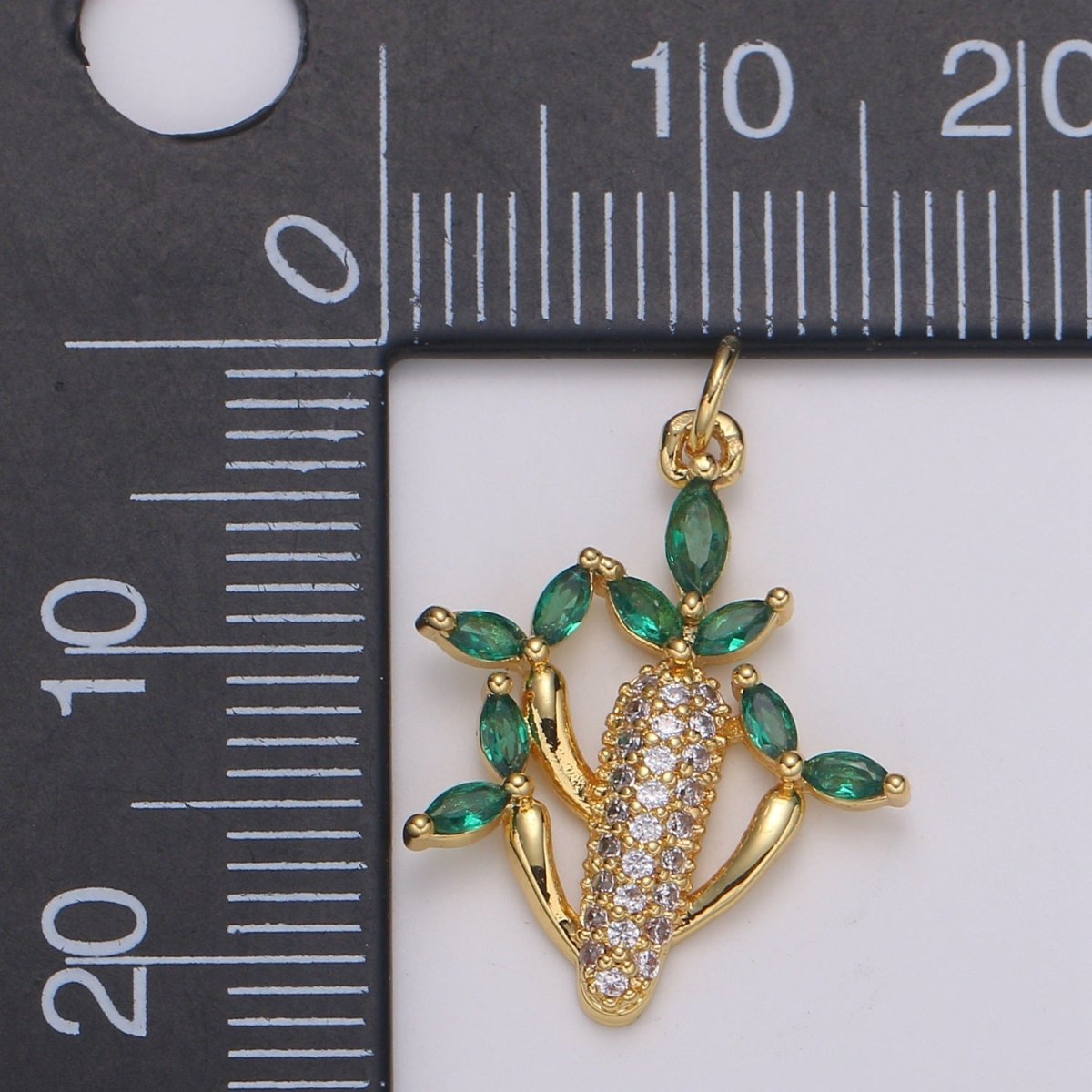 24k Gold FIlled Cactus green leaf CZ Charm, Succulent Zirconia Pendant, Corncob Cubic Pave for DIY craft making E-199