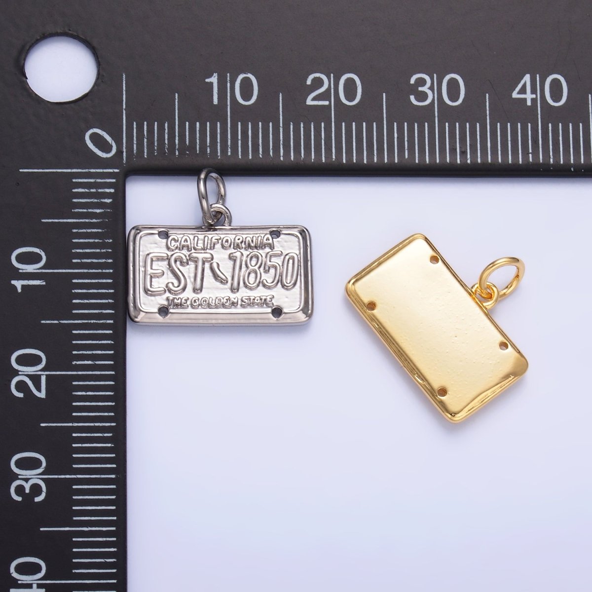 24K Gold Filled "California Golden State EST 1850" License Plate Charm in Gold & Silver | W395