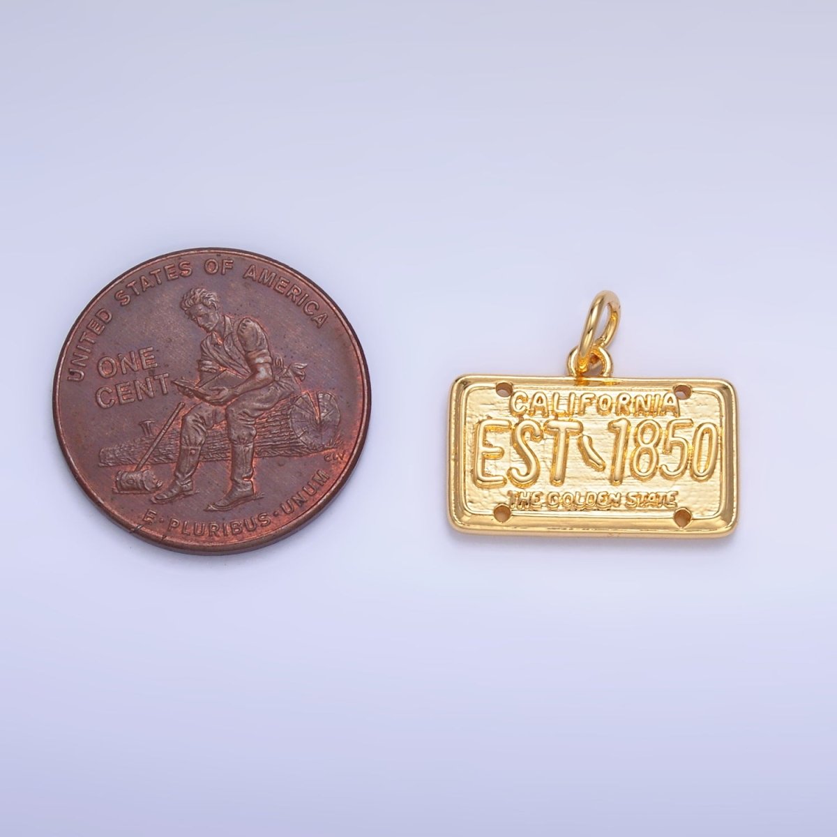 24K Gold Filled "California Golden State EST 1850" License Plate Charm in Gold & Silver | W395