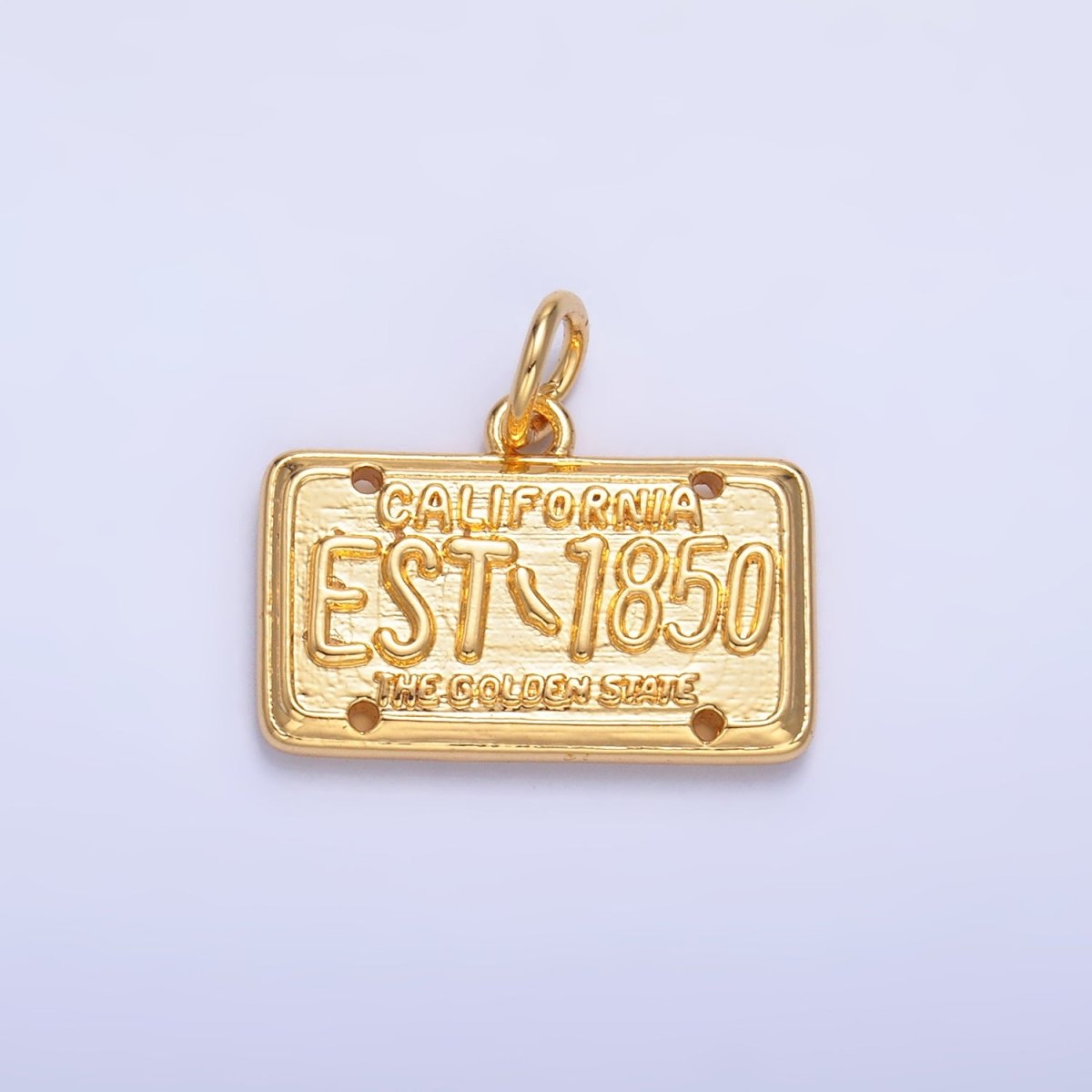 24K Gold Filled "California Golden State EST 1850" License Plate Charm in Gold & Silver | W395